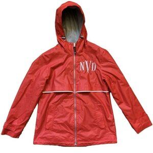Charles River For Her Women's Raincoat Hooded Jacket Size M Red Full Zip GUC